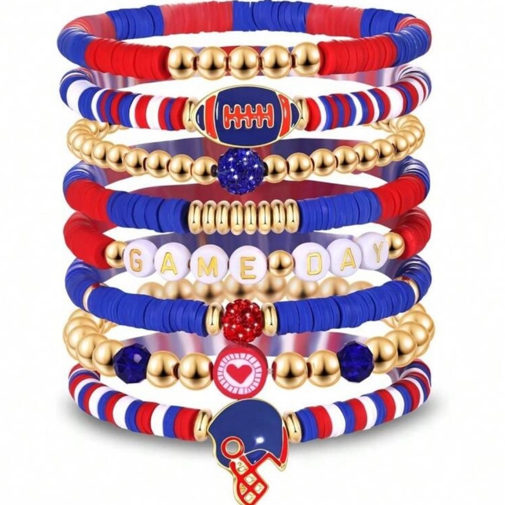 Red and Blue Stackable Game Day Bracelet Set